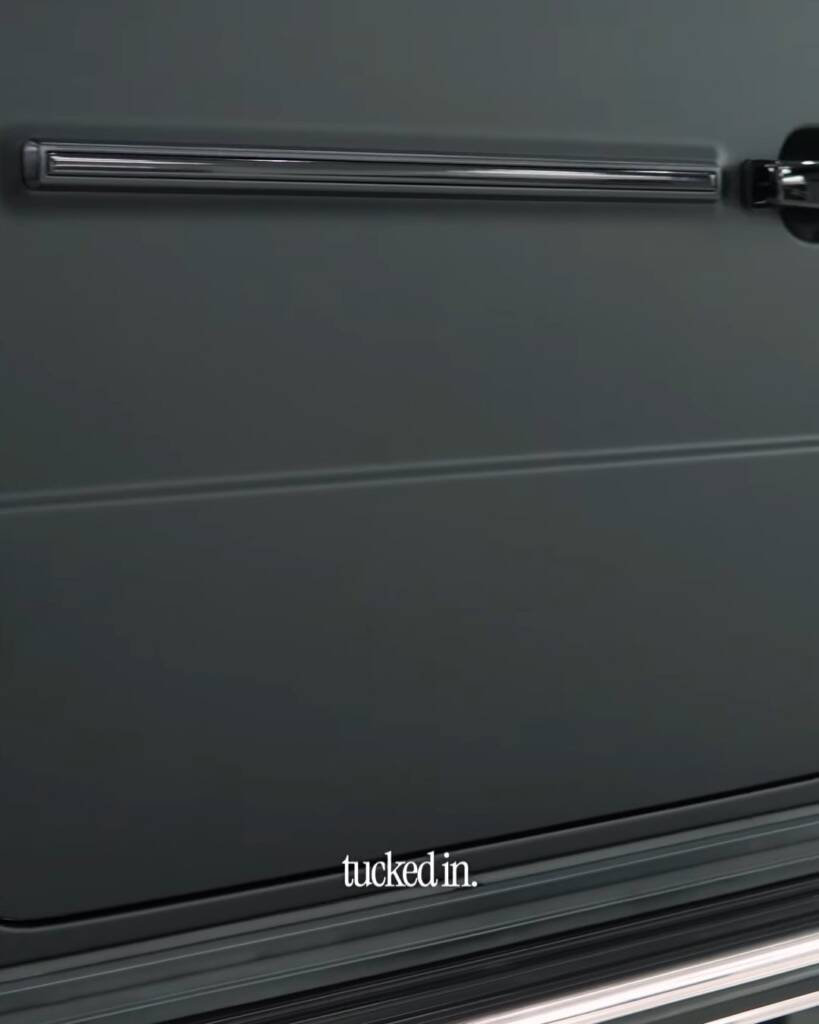 Satin black colour change film tucked at the G63 door edge, Dubai
