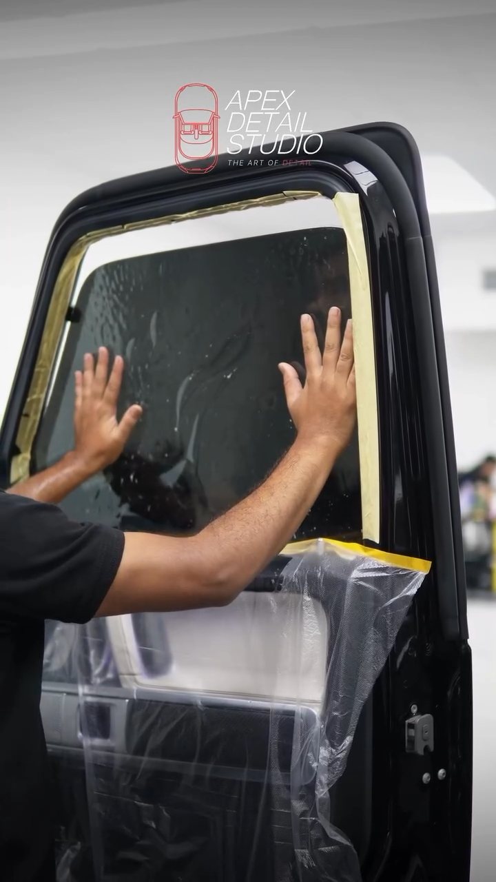 Mercedes-AMG G63 door card covered while tint is fitted in Dubai