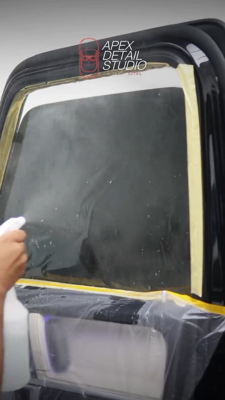 Mercedes-AMG G63 window wetted before tint at Apex Detail Studio Dubai