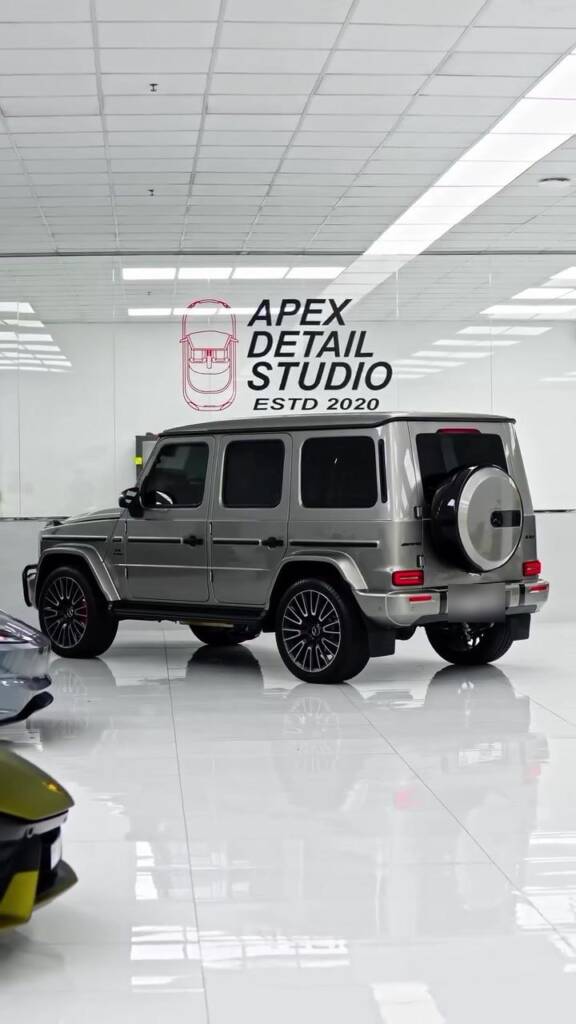 Mercedes-AMG G63 rear three quarter with full PPF at Apex Detail Studio Dubai