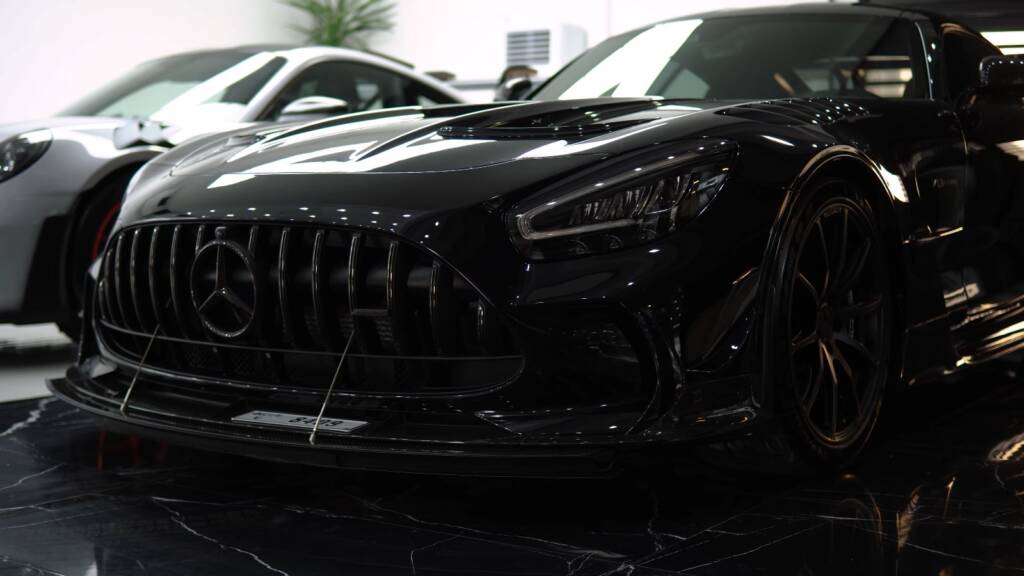 Front of a Mercedes-AMG GT Black Series after full PPF at Apex Detail Studio Dubai