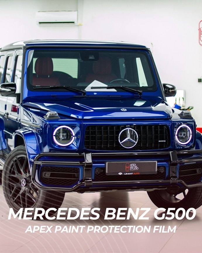 Mercedes G500, blue, full body precut PPF, at Apex Detail Studio in Dubai