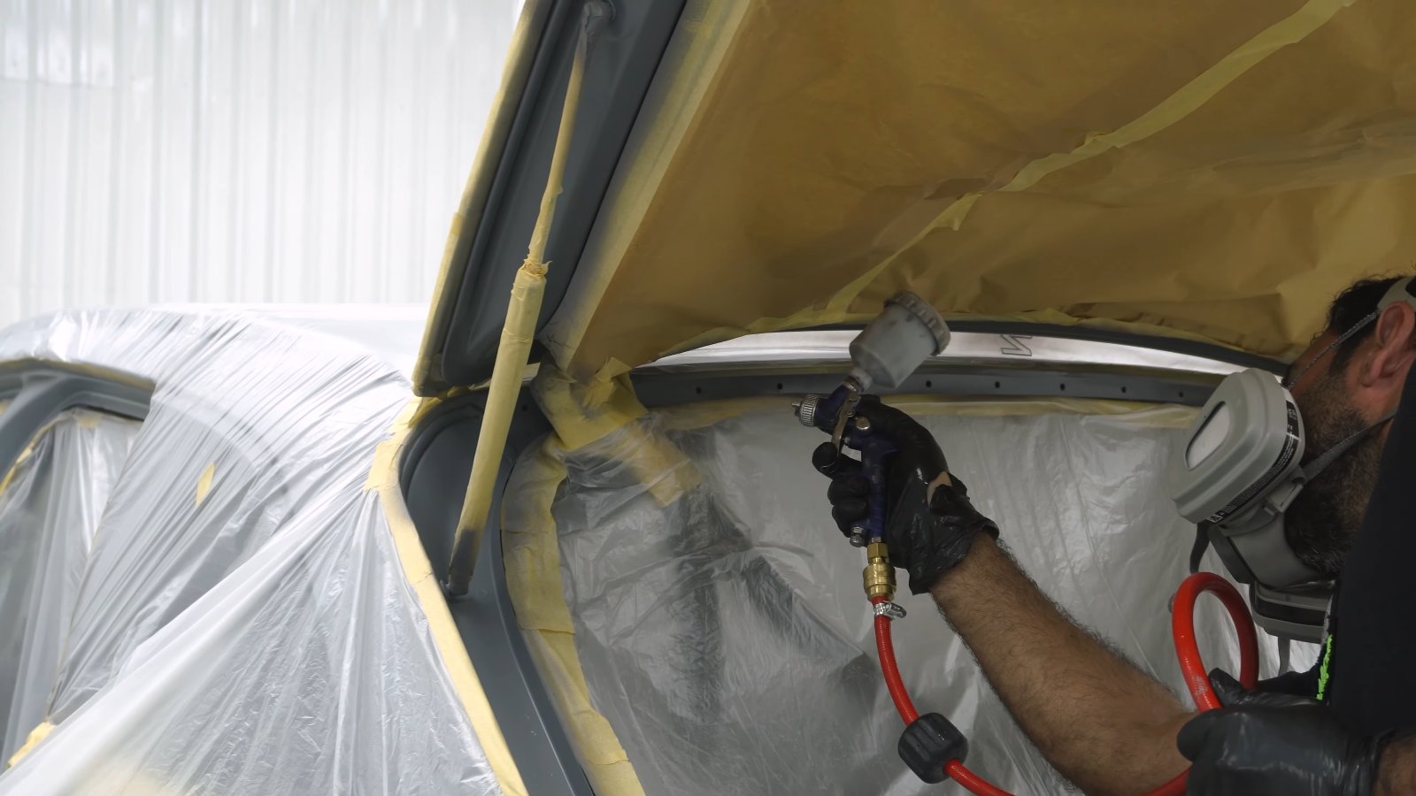 Boot shut being sprayed to match Nardo Grey colour PPF