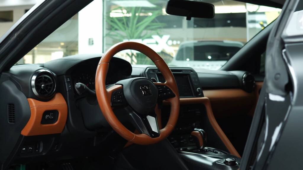Nissan GTR interior with tan leather