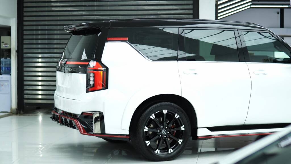White Nissan Patrol Nismo rear three quarter after full PPF in Dubai