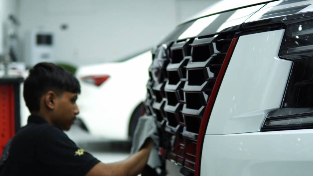 Nissan Patrol Nismo front corner during PPF finishing