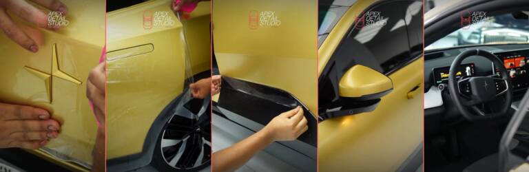Polestar 4 Matte PPF in Dubai: Gold Paint, Full Stealth Finish