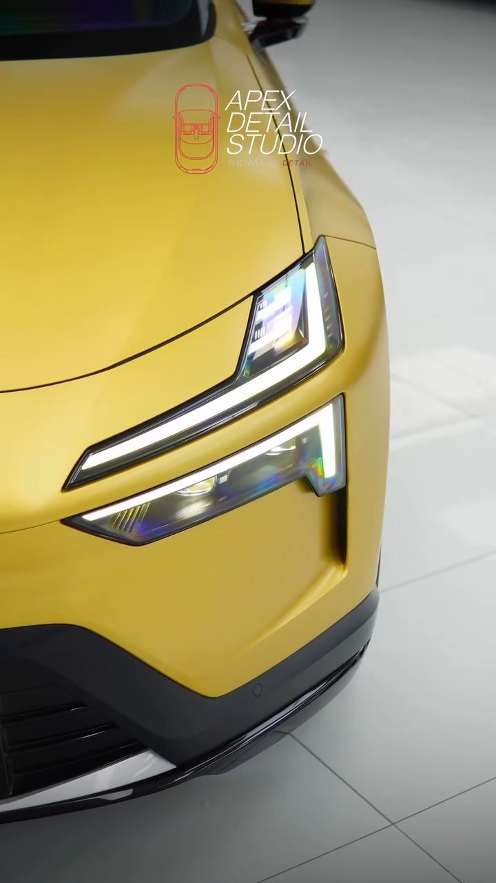 Polestar 4 front light and bonnet after matte PPF at Apex Detail Studio Dubai