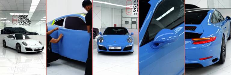 Porsche 911 Carrera Blue Colour Change PPF and Tint in Dubai