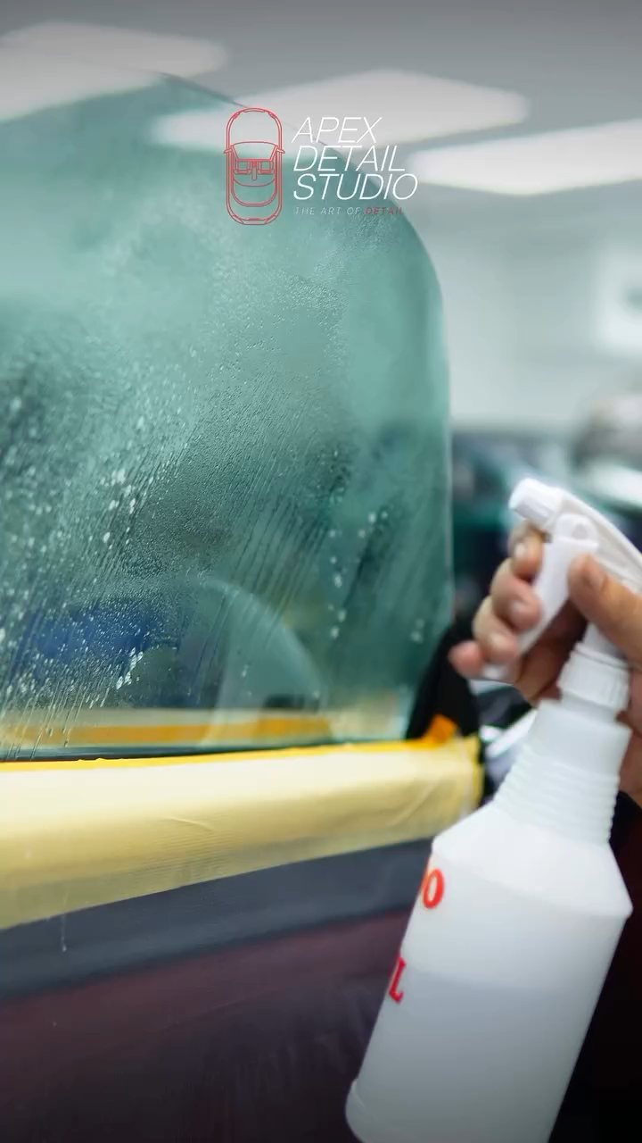 Slip solution sprayed on the Porsche 911 Carrera GTS window in Dubai