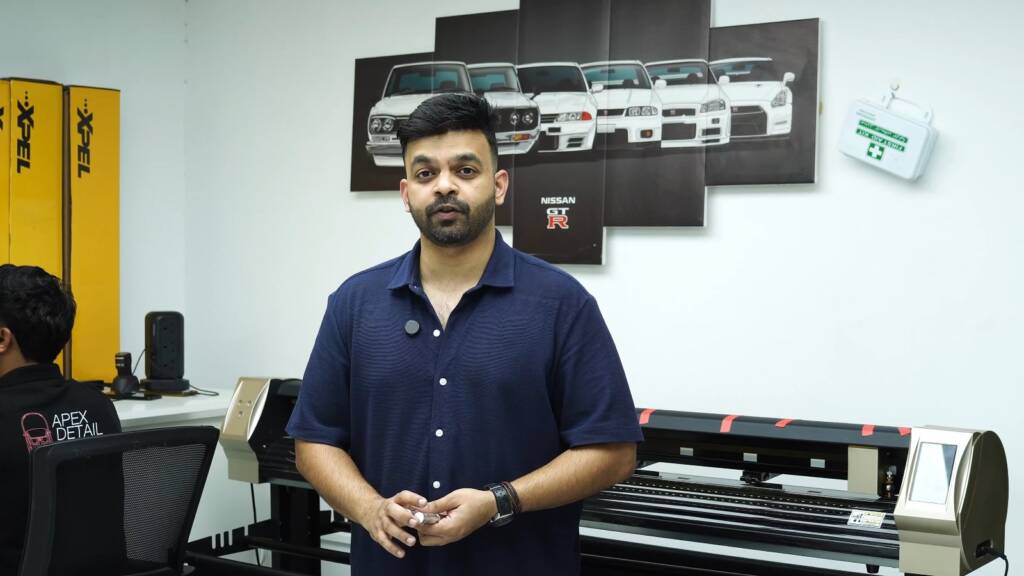 DAP precut plotter cutting Porsche 911 PPF patterns at Apex Detail Studio Dubai