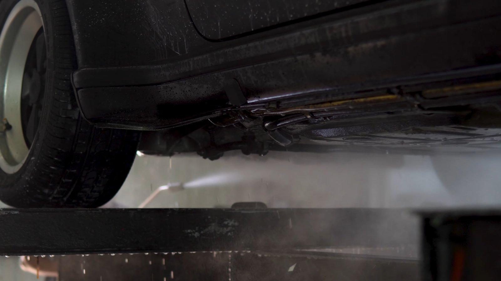 Dry ice blasting the underbody of a classic Porsche 930 Turbo at Apex Detail Studio, Dubai