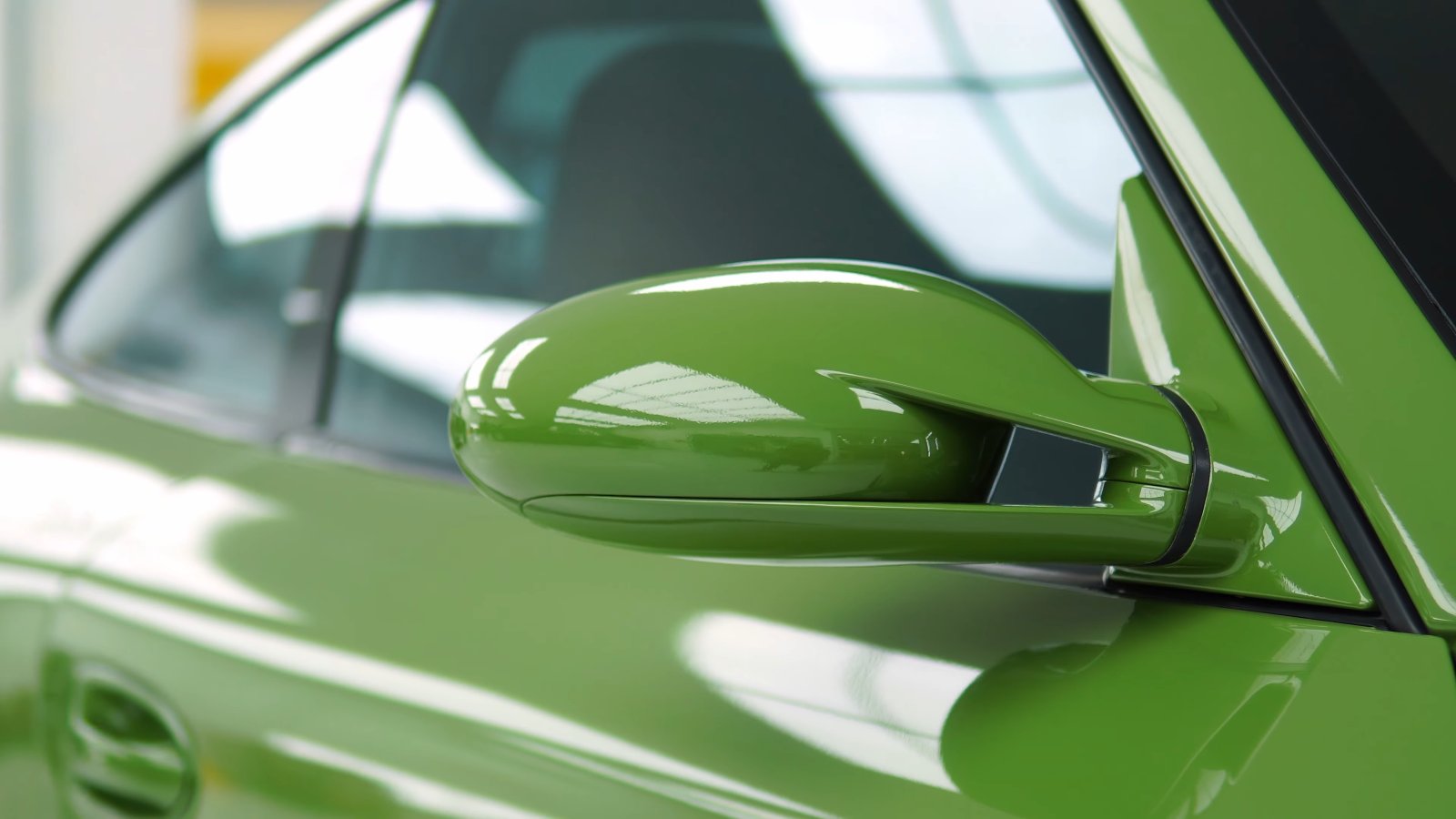 Porsche 911 997 mirror after its green colour change PPF at Apex Detail Studio