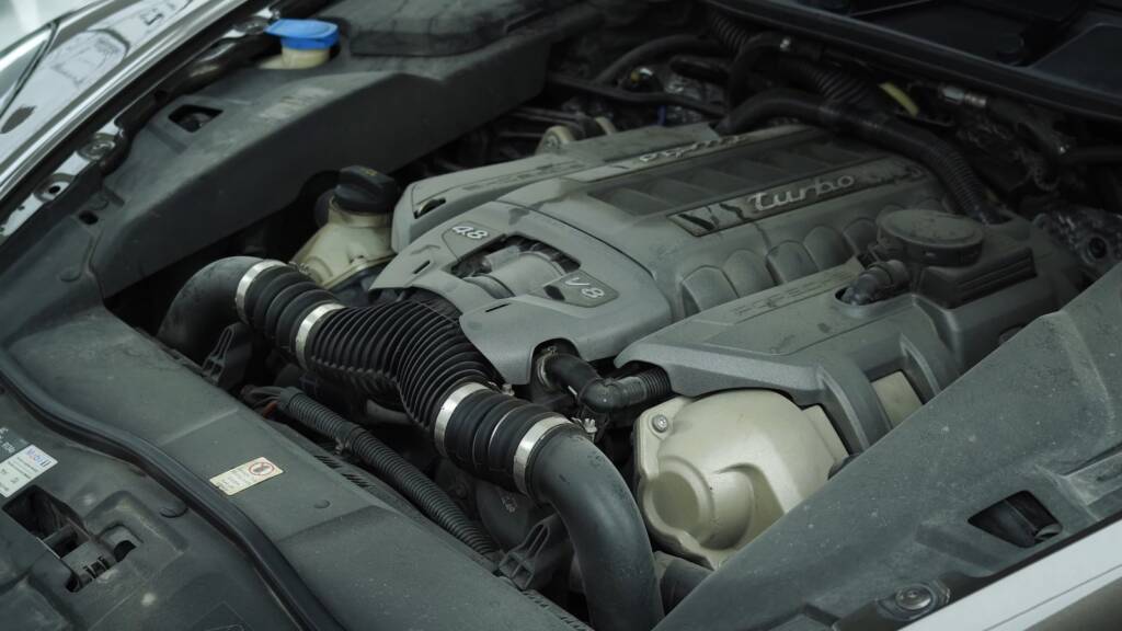 Porsche Cayenne Turbo V8 engine bay at Apex Detail Studio