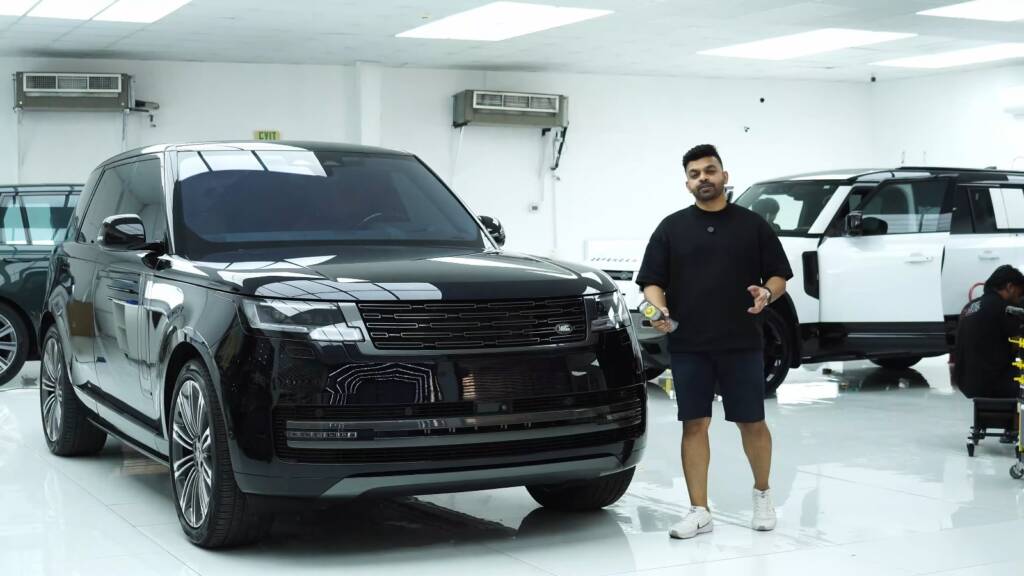 Black Range Rover with a bad hand-cut PPF job at Apex Detail Studio Dubai
