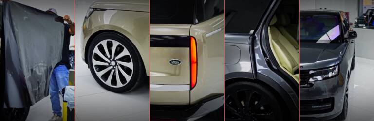 Range Rover Colour Change PPF in Dubai: Gold to Grey with Blacked-Out Details and Tint