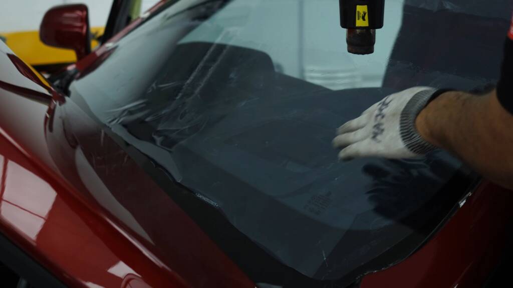 Applying film to a Rolls-Royce Cullinan windscreen area