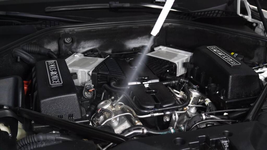 Dry ice blasting a Rolls-Royce Dawn engine bay in Dubai