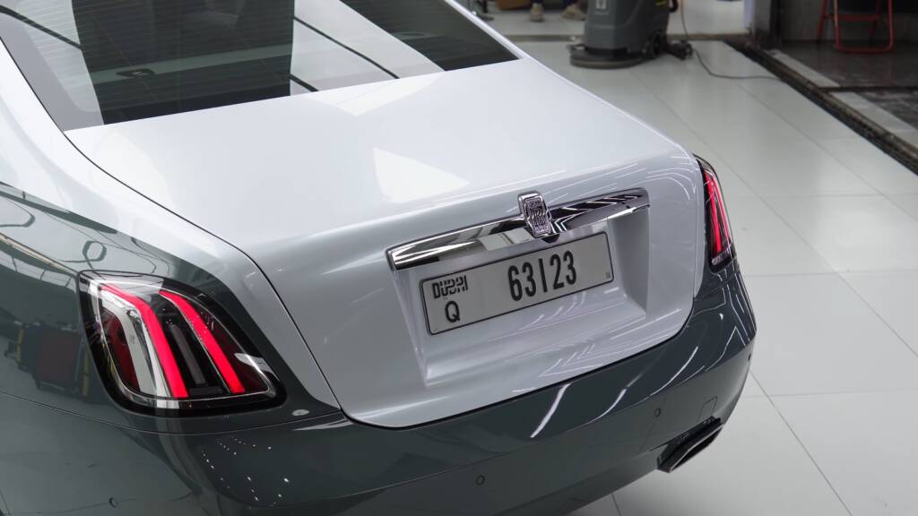 Rear of a Rolls-Royce Ghost with two-tone PPF finish in Dubai