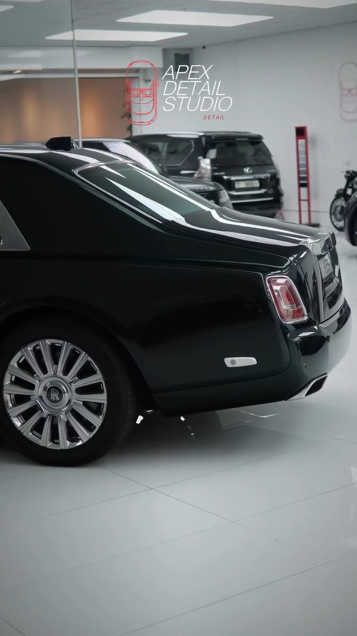 Rolls-Royce Phantom rear three-quarter after PPF at Apex Detail Studio Dubai