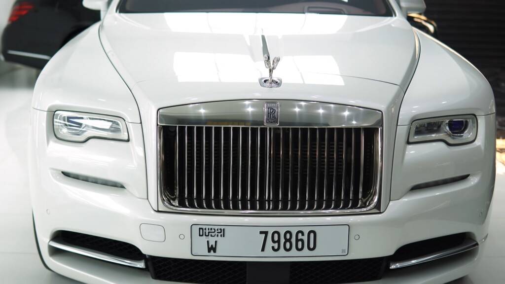 White Rolls-Royce Wraith front grille at Apex Detail Studio Dubai