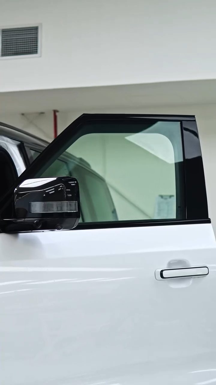 White ROX Adamas door glass before window tint at Apex Detail Studio Dubai