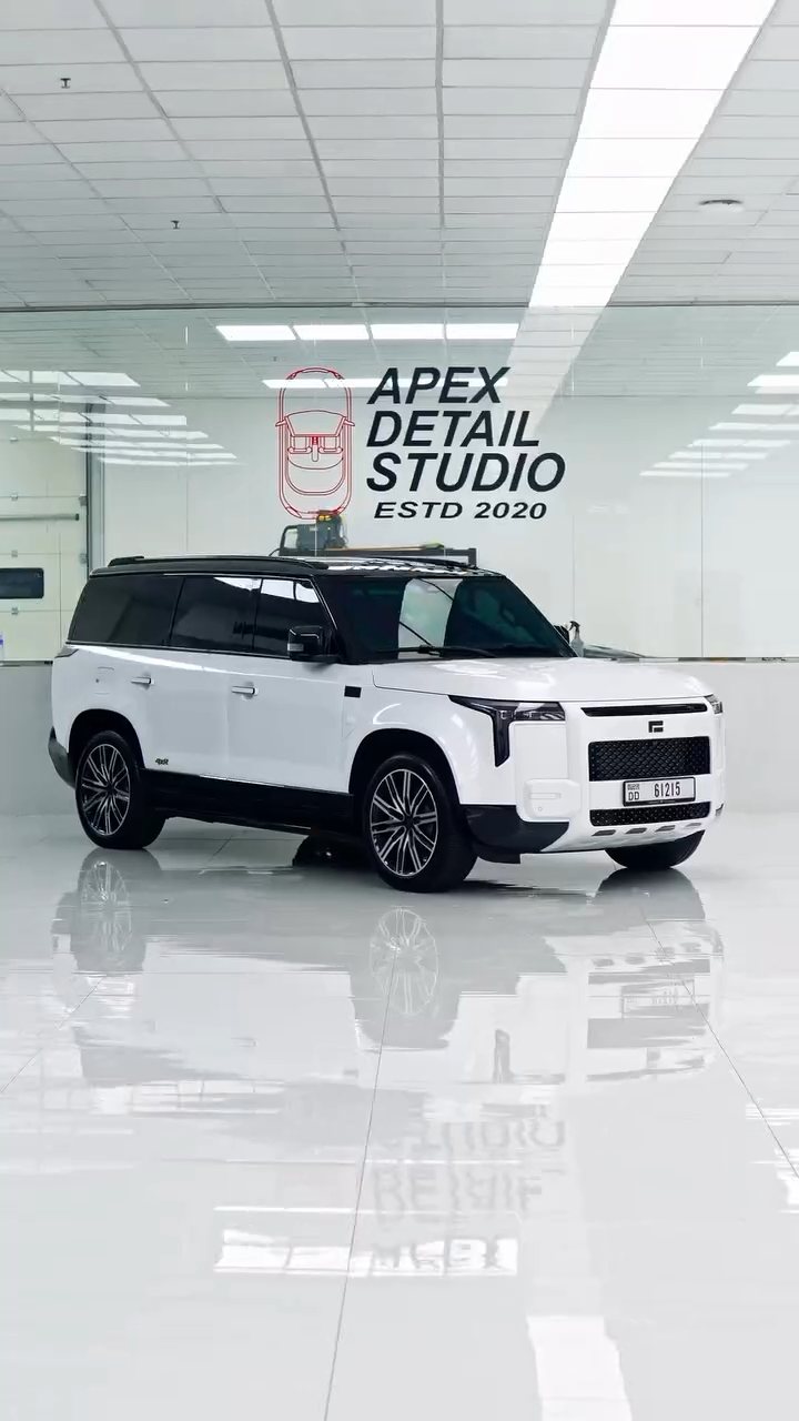 White ROX Adamas in the Apex Detail Studio showroom after tint, Dubai