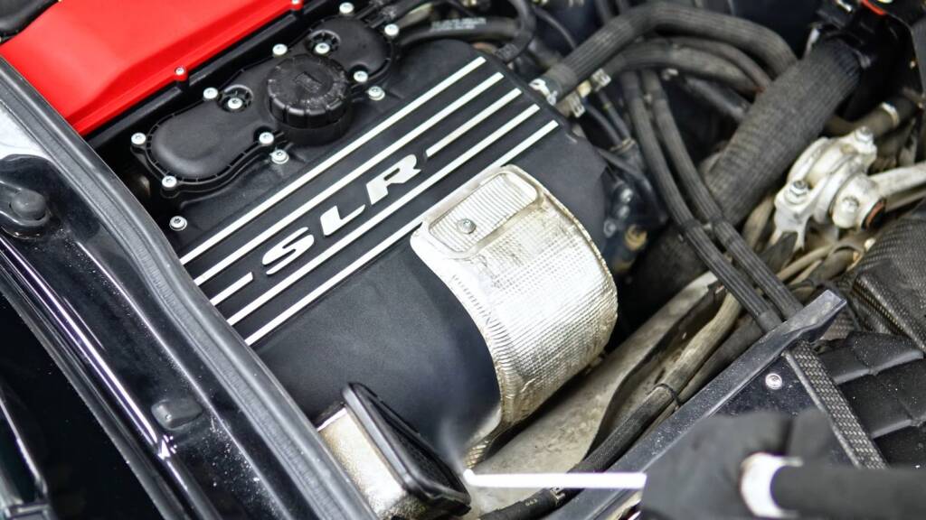 SLR engine cover and heat-wrapped intake being dry ice cleaned at Apex Detail Studio Al Quoz