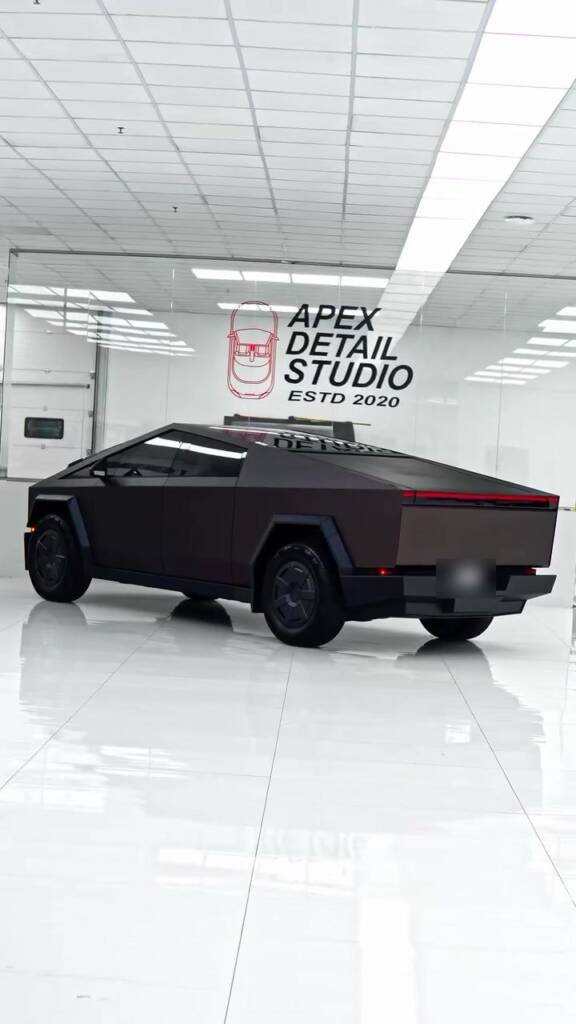 Brown colour PPF Tesla Cybertruck finished in the Apex Detail Studio showroom in Dubai