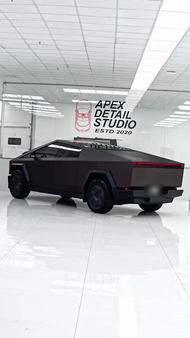 Tesla Cybertruck finished in brown colour change PPF in the Apex Detail Studio showroom Dubai