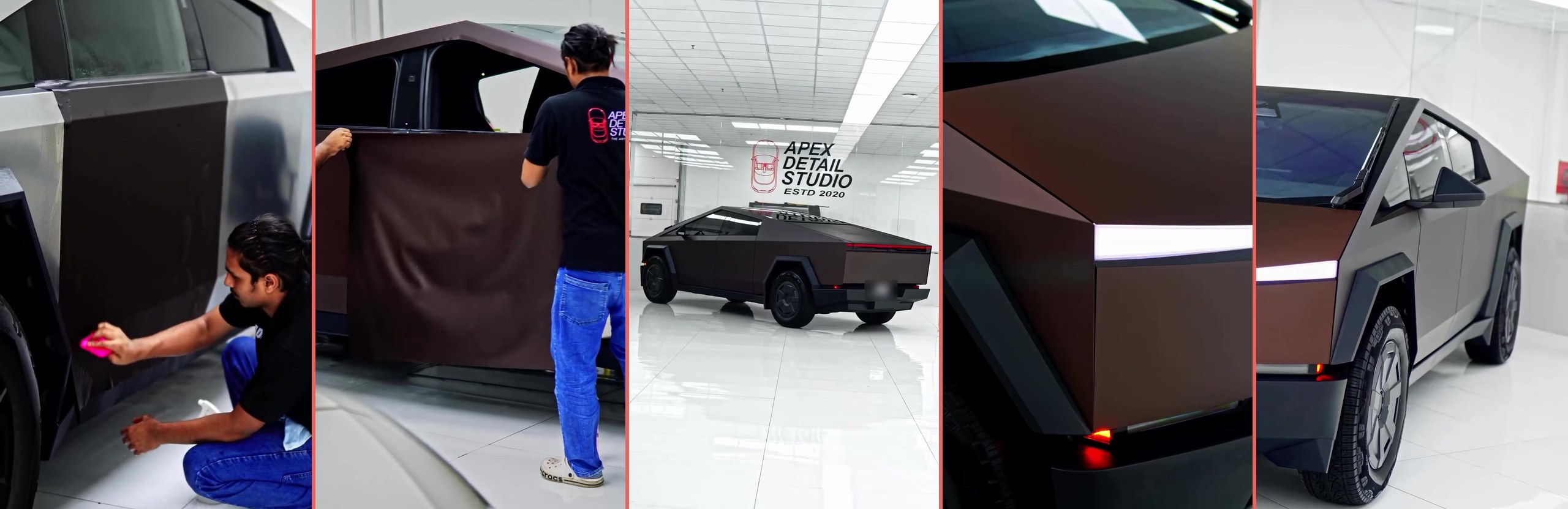 Tesla Cybertruck in brown colour PPF with window tint at Apex Detail Studio