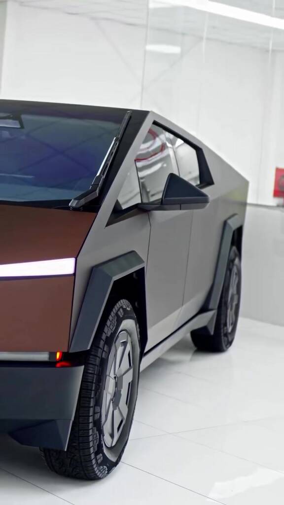 Brown colour PPF Tesla Cybertruck with tinted glass at Apex Detail Studio Dubai