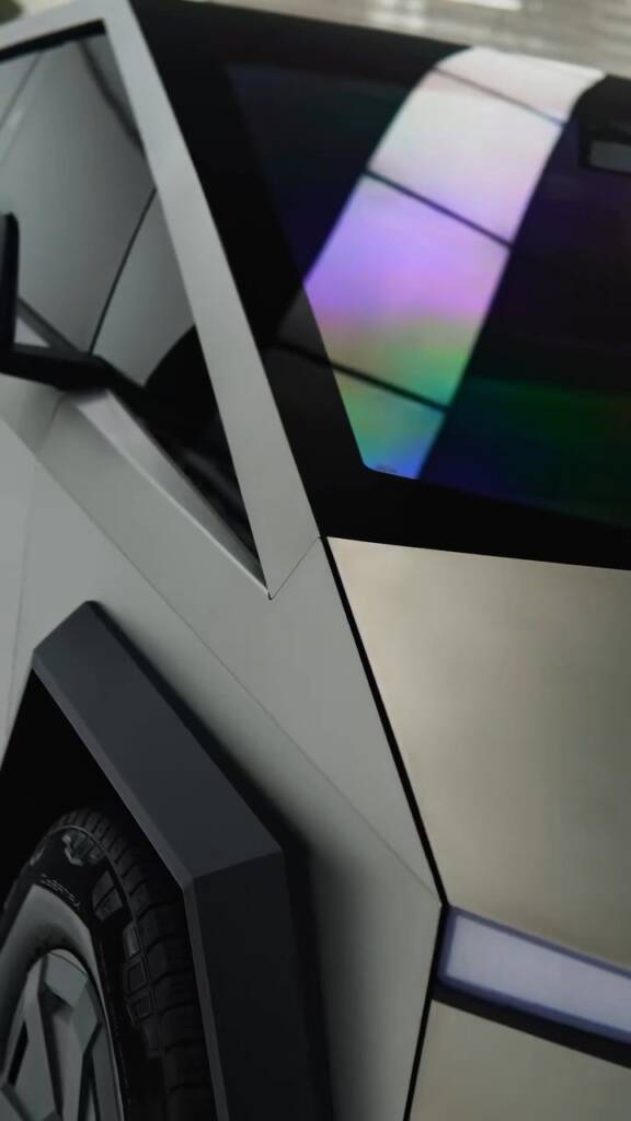 Front wing and light bar of a Tesla Cybertruck in clear PPF at Apex Detail Studio