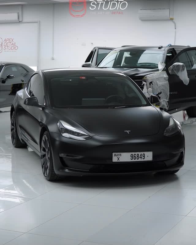 Tesla Model 3, black to matte, full matte PPF, changing the whole look while protecting the paint, at Apex Detail Studio in Dubai