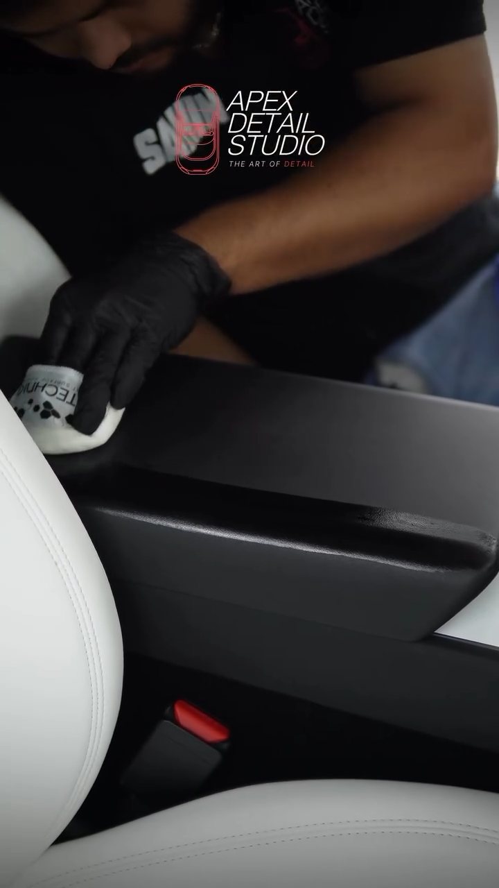 Coating applied to the Tesla Model Y centre console at Apex Detail Studio Dubai