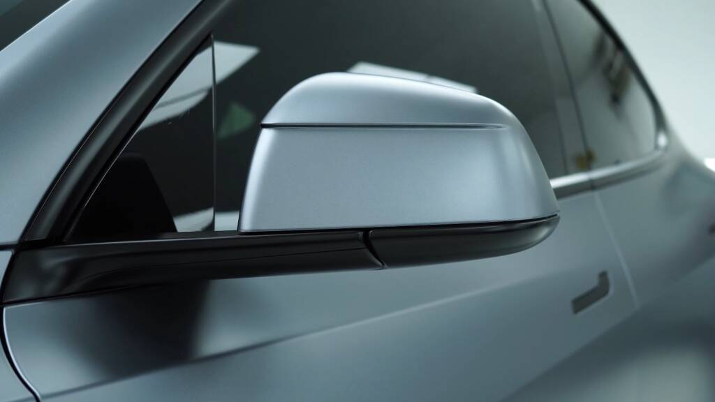 Tesla Model Y Juniper mirror in satin stealth PPF